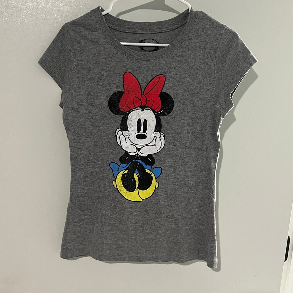 Disney Minnie Mouse Graphic T Shirt Gray Short Sleeve Women's Size Small